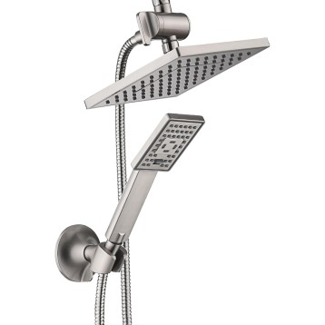 Rain Shower Head with Handheld Spray, 8 Inch Rainfall Shower Head Combo with 60" Hose, Adjustable Dual Square Showerhead Set with 3-Way Diverter, Wall Bracket, Brushed Nickel