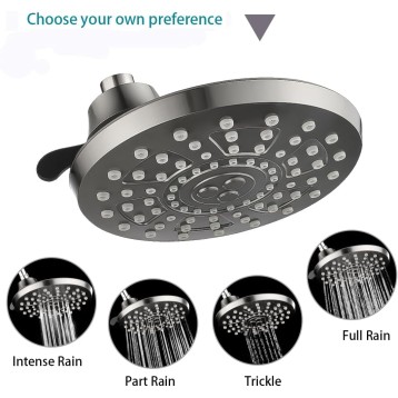 BIRGHT SHOWERS 8 Inch Rain Shower Head with 4 Spray Settings, Fixed Rainfall Showerhead, Adjustable Ball Joint, Brushed Nickel