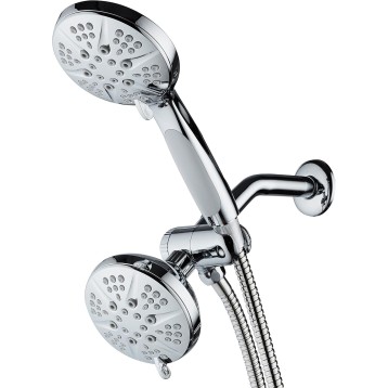 NOTILUS SURROUND-SHOWER(TM) High-Pressure 48-setting Luxury 3-way Shower Head/Handheld Combo - Anti-Slip Grip, Anti-Clog Jets, Heavy-Duty Stainless Steel Hose, All-Chrome Finish