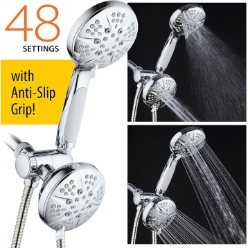 NOTILUS SURROUND-SHOWER(TM) High-Pressure 48-setting Luxury 3-way Shower Head/Handheld Combo - Anti-Slip Grip, Anti-Clog Jets, Heavy-Duty Stainless Steel Hose, All-Chrome Finish