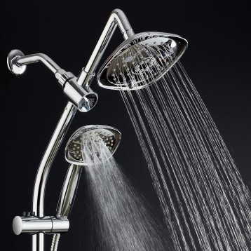 - 7-Inch Rainfall Combo with Slide Bar, 48-Setting Shower Heads, 5 Foot Stainless Steel Hose, Chrome Finish