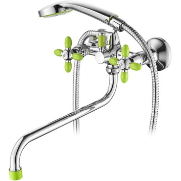 314mm Outlet Pipe Rotatable Bathtub Faucet Petal Double Handle Wall Mounted Chrome Bathroom Bath Shower Mixer Taps with Handheld Shower,Green