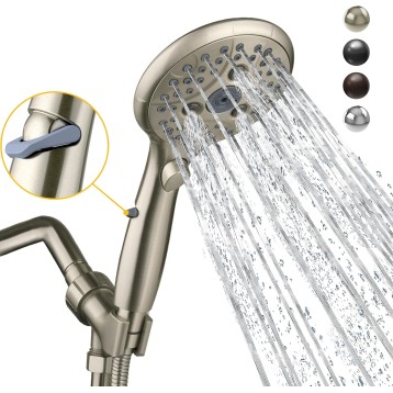 Shower Head, 7 Settings Hand held Shower with ON/OFF Pause Switch, Brushed Nickel High Pressure Shower Head with 71 inch Hose