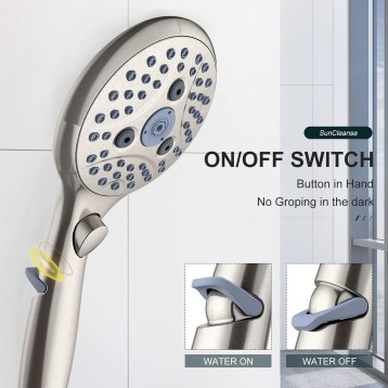 Shower Head, 7 Settings Hand held Shower with ON/OFF Pause Switch, Brushed Nickel High Pressure Shower Head with 71 inch Hose