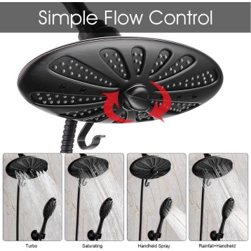 Shower Heads Combo with Rain Fixed Shower Head and Handheld Shower Head, Suction Showerhead Holder, 60 Inch Hose, 2 Spray Settings, Oil-Rubbed Bronze