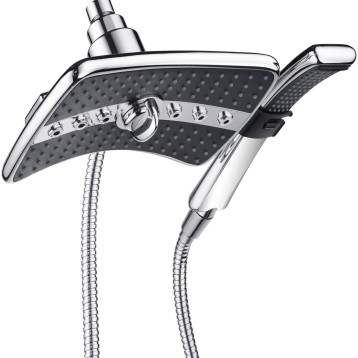 Dual Shower Head Combo, Handheld Showerhead Rainfall Shower Head Set with Black Face, 60 Inch Long Stainless Steel Shower Hose, Chrome