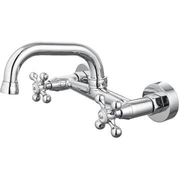 Chrome Polish Wall Mount Kitchen Sink Faucet 6 Inch(15cm) Spout Wall Mount Bathtub Faucet Chrome Polish with Handheld Shower