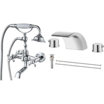 Wall Mount Bathtub Faucet Chrome Polish with Handheld Shower Chrome Polish Waterfall Widespread Bathroom Sink Faucet Deck