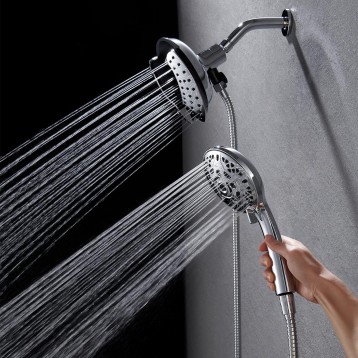 Shower Head with Handheld High Pressure: Hand Held Shower Head & Rain Shower Head 2-IN-1 Shower Head with 59" Rotatable Stainless Steel Hose, Shower Trim Systems