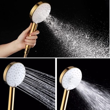 Hand Held Shower Head with Hose and Holder, 3 Spray Modes High Pressure Shower Head, Water Saving Showerhead, Replacement Hand Shower,Gold