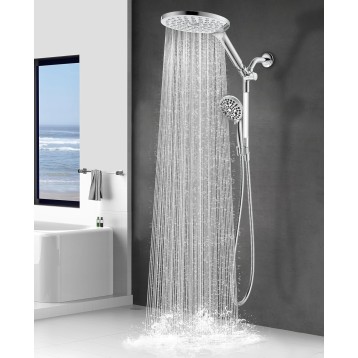 21-mode Dual Handheld Shower Head Combo, 2-in-1 Rain Shower Heads System 8 Inch Rainfall Shower Head and 10 Modes High Pressure Hand Held Showerhead with Built-in Power Wash