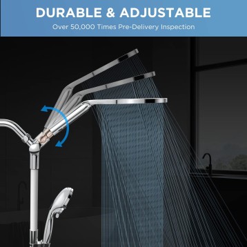 21-mode Dual Handheld Shower Head Combo, 2-in-1 Rain Shower Heads System 8 Inch Rainfall Shower Head and 10 Modes High Pressure Hand Held Showerhead with Built-in Power Wash