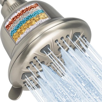 Filtered Shower Head Brushed Nickel - High Pressure Shower Head with Filter for Hard Water Softener - 7 Settings Bathroom Rain Showerhead to Remove Chlorine and Heavy Metals