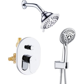 Shower Faucet Set, Shower Heads System with Rainfall Shower Head and Handheld Showerhead Combo, Shower Valve and Trim Kit, Wall Mounted Shower Holder and 79" Shower Hose, Chrome