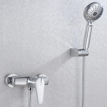 Bathtub Shower Faucet Simple Shower Set, Bathroom Hot and Cold Water Mixer Tap, Copper Single Handle Wall-Mounted Hand Spray Faucet, Plating