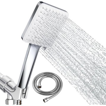 Handheld High Pressure Shower Head, 6 Spray Modes/Settings Detachable Handheld Showerhead with 4.92Ft Stainless Steel Hose and Shower Arm Bracket (Color : Silver)