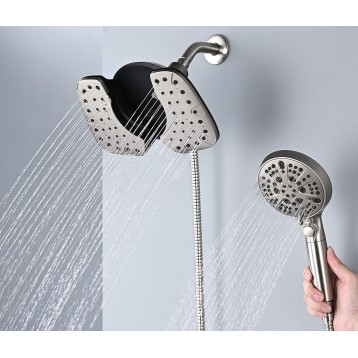 Nickel 2.5GPM Shower Head with Handheld High Pressure: 10” Rainfall Shower Head & HandHeld Shower Head, 10 Spray Settings Detachable Shower Head with ON/OFF Switch and 15-Stage Filter