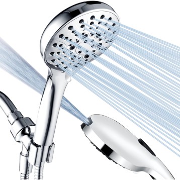 High Pressure Shower Head with Handheld, 9 Spray Settings Showerhead Built in Power Wash to Clean Tub and Pets, Extra Long 69" Hose, Adjustable Bracket, Chrome