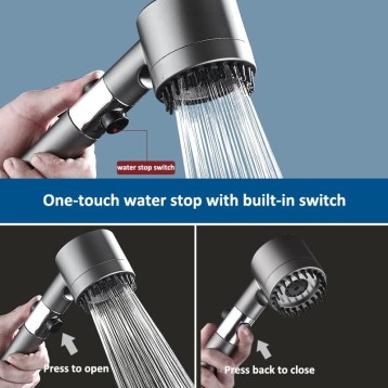 Handheld Showerhead Multifunctional Massage One Button Adjustment Pressure Turbocharge Skin Beauty with 3 Modes and Filter, Remove Chlorine, Enjoy Spa at Home