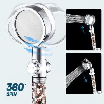 High Pressure Shower Head with Handheld, Angle-Adjustable Showerhead with Turbofan, Universal Shower Head with One-Click Pause Button (Blue)