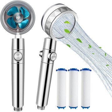 Shower turbocharged nozzle pressurized propeller fan shower showerhead bath, Blue, HS1016